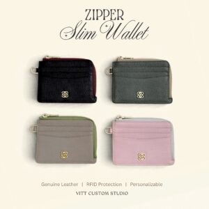 Personalized Leather Zipper Slim Wallet